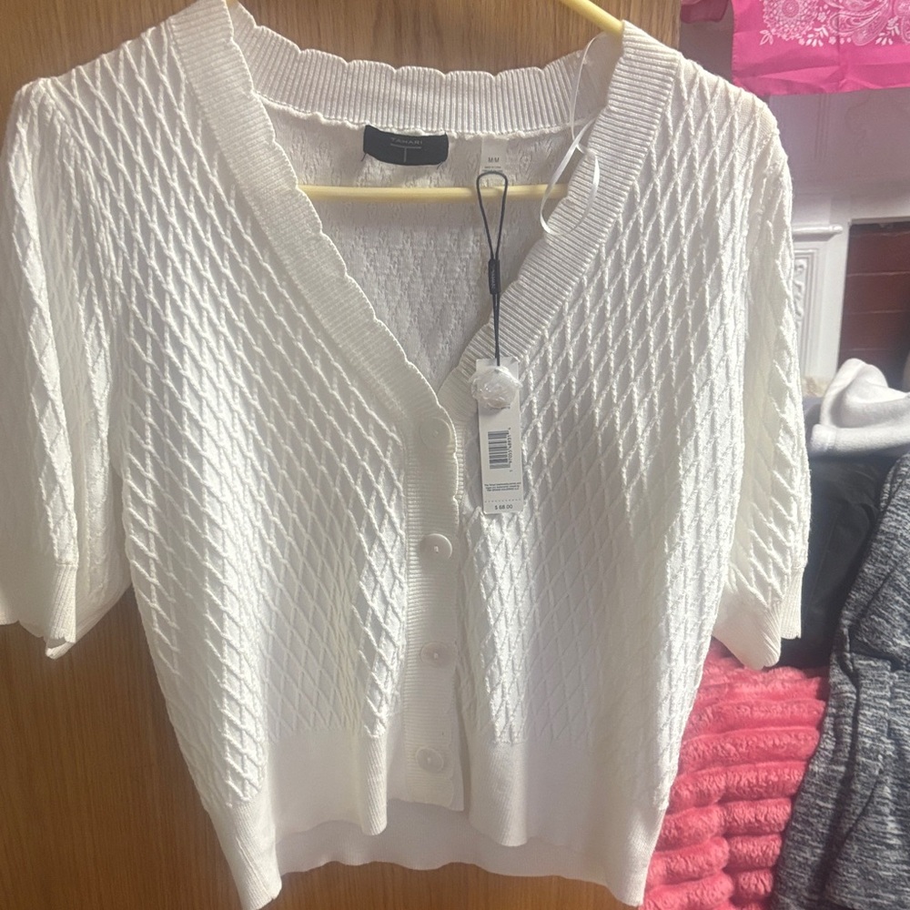 T Tahari White Diamond Knit Cardigan